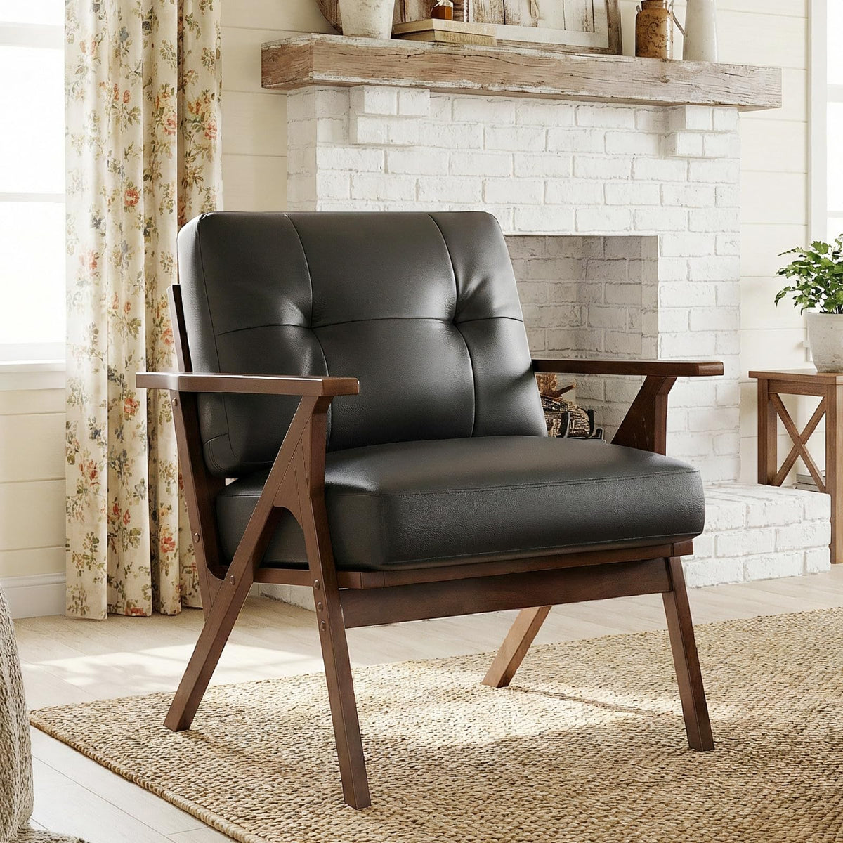 Black Faux Leather Accent Chair