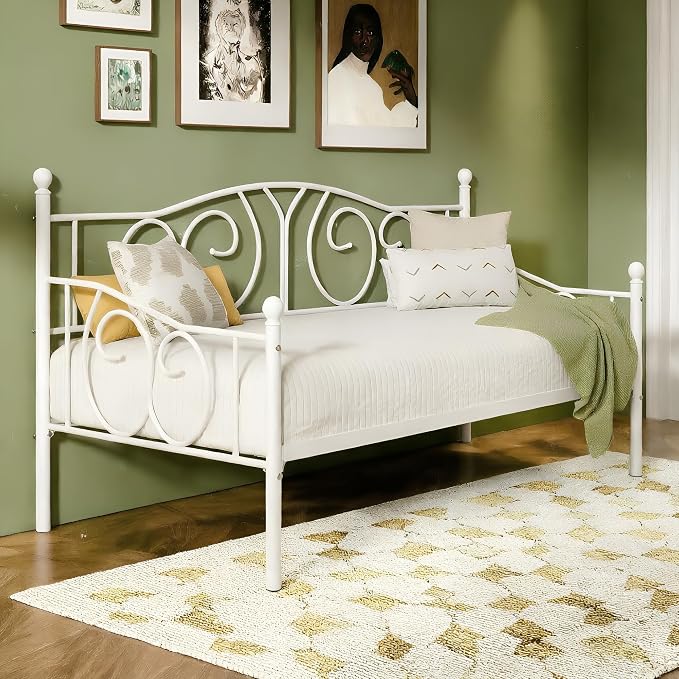 Twin Daybed Frame with Metal Slats & Under-Bed Storage