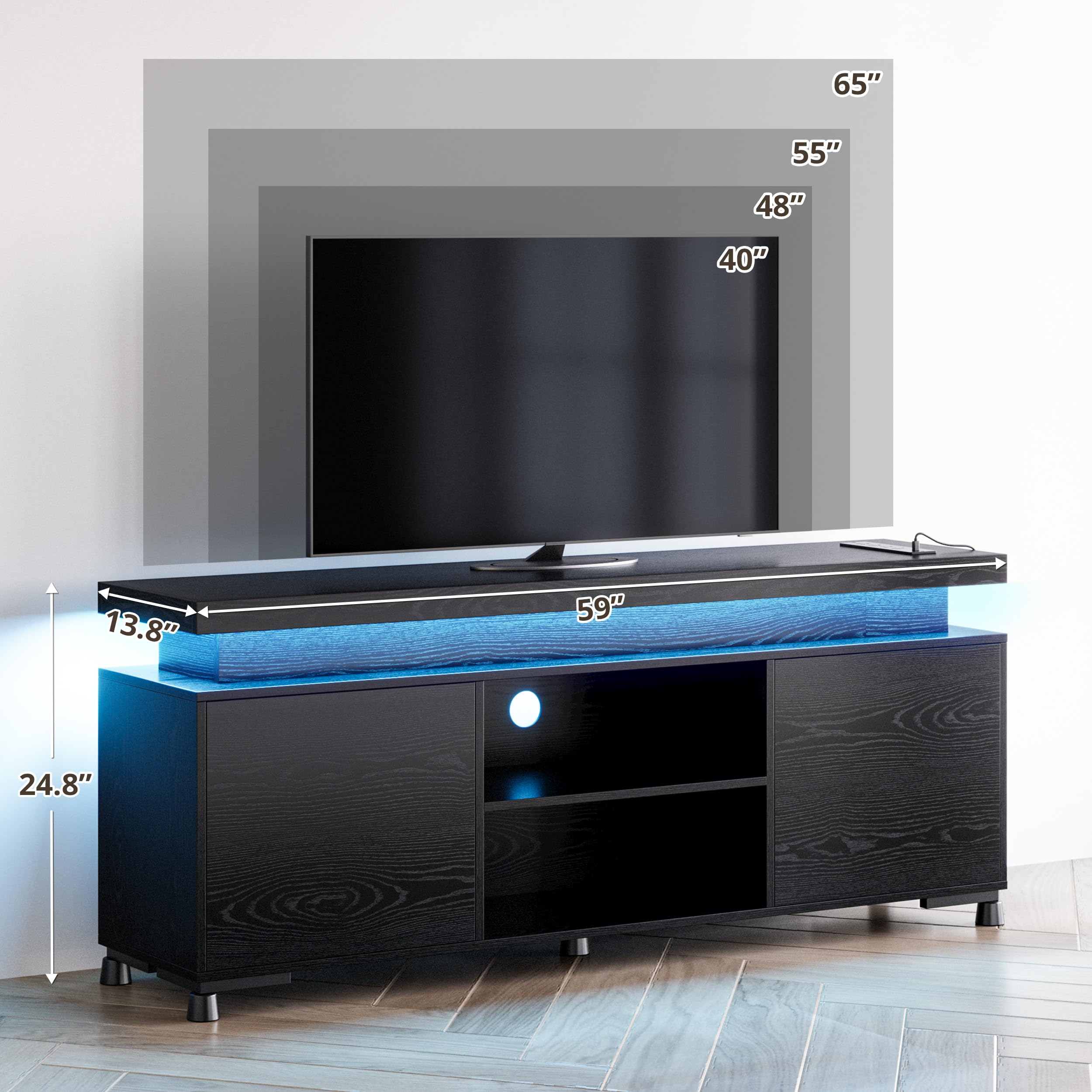TV Stand with LED Lights & Power Outlet – 59" & 70"