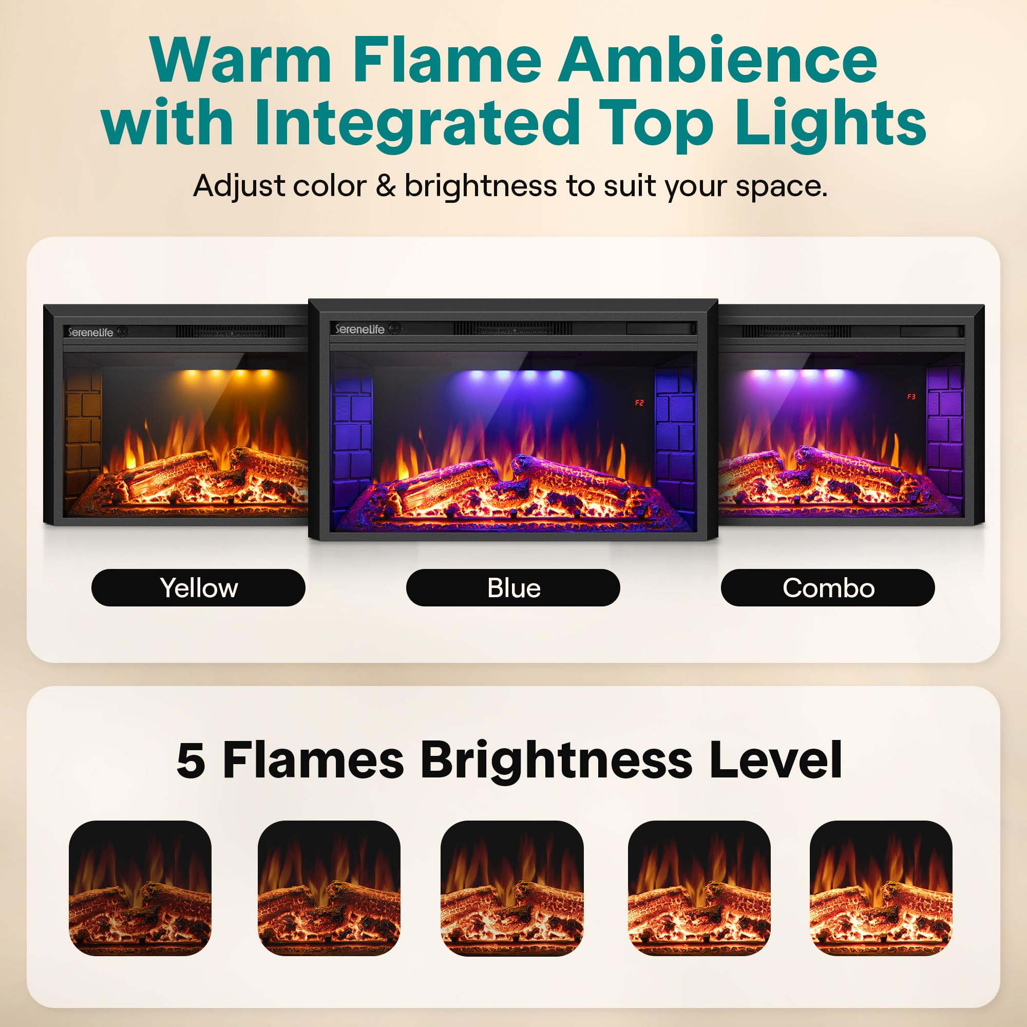 36" Electric Fireplace Insert with Heater