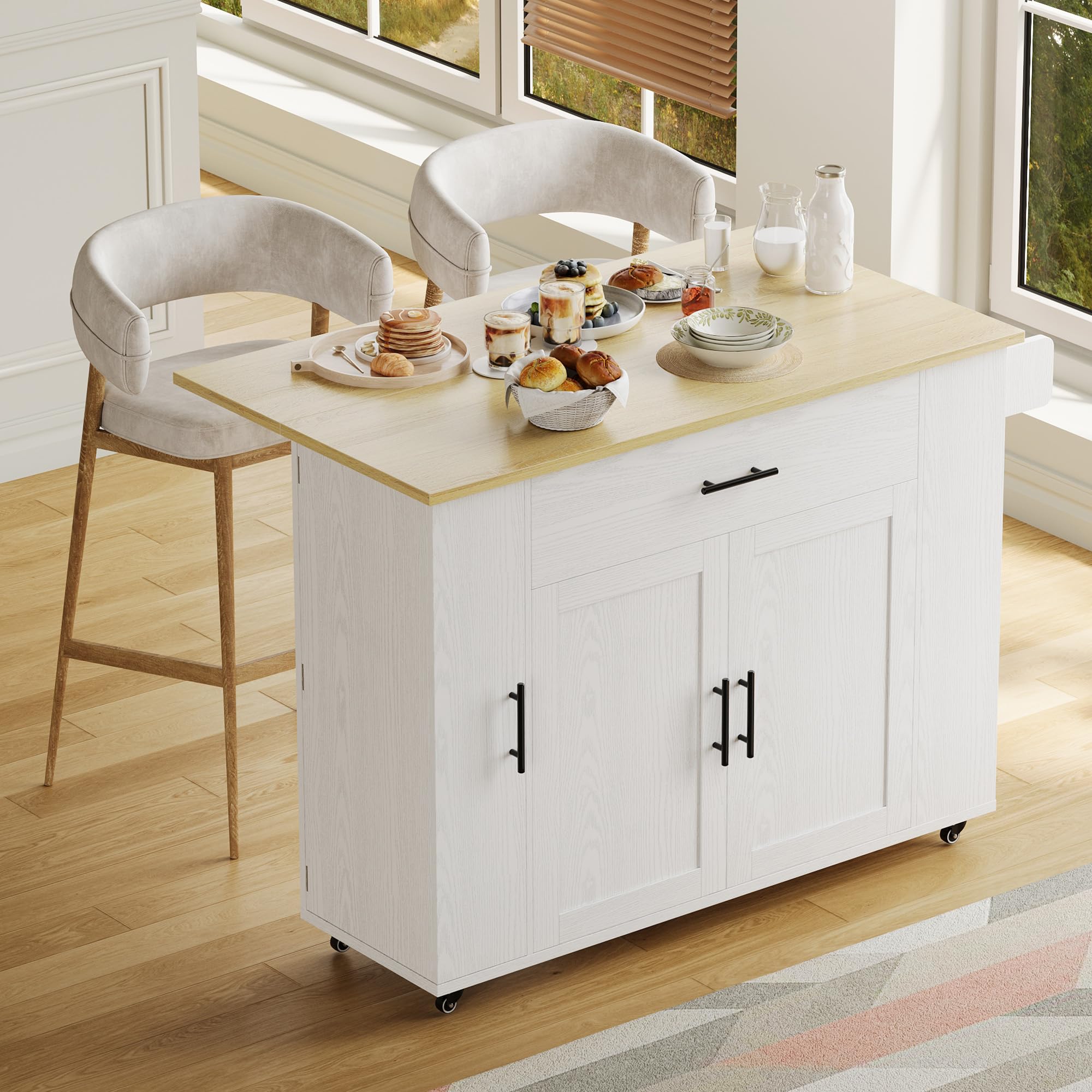 Rolling Kitchen Island Cart with Drop Leaf