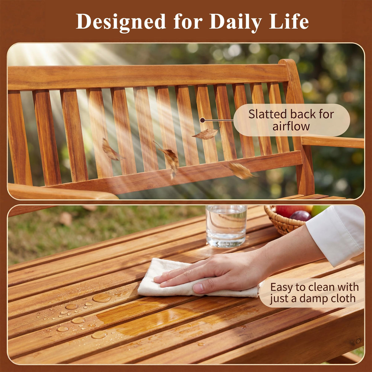 Acacia Outdoor Bench with Pull-Up Table