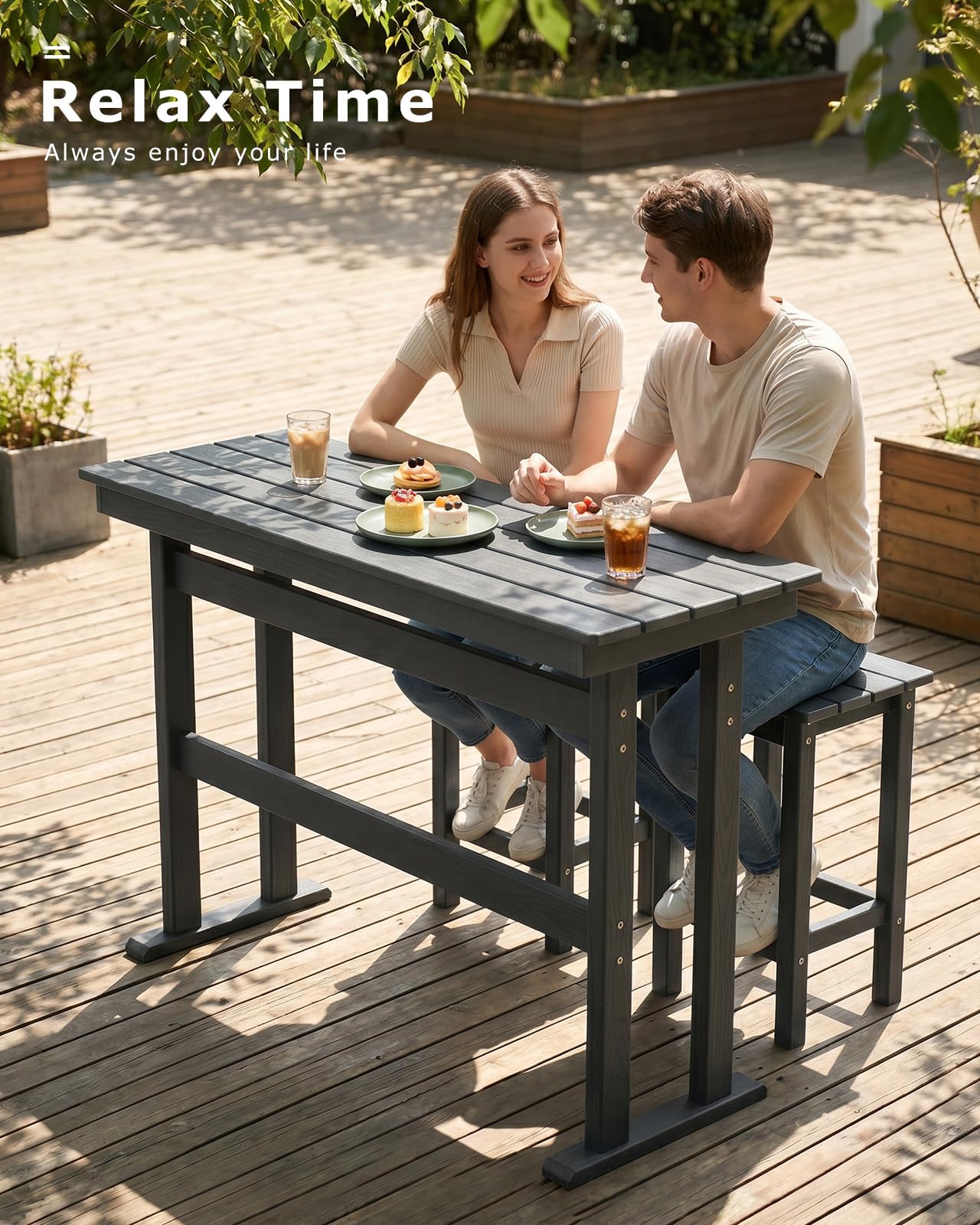 3-Piece Outdoor HDPE Bar Table & Stool Set