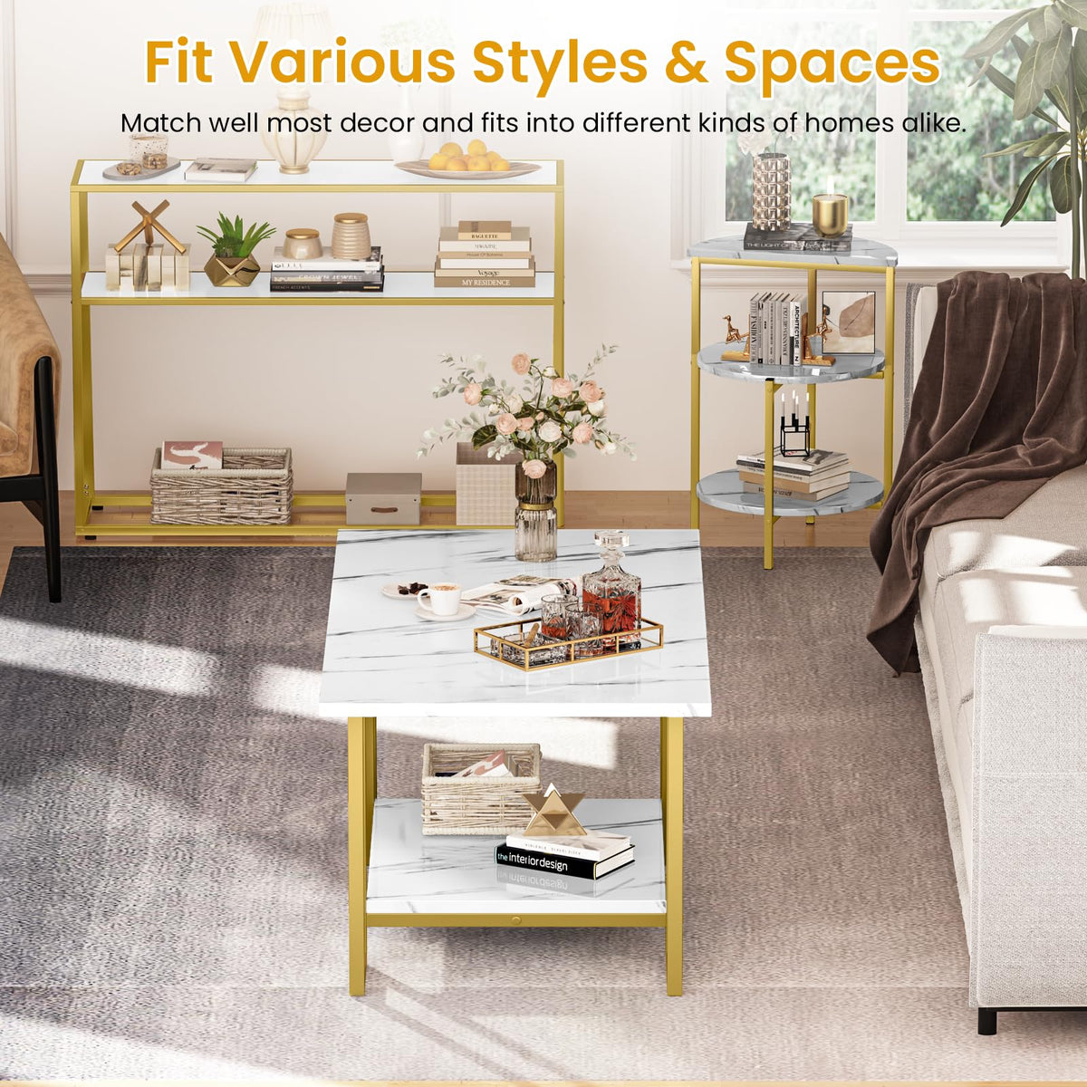 3-Piece Faux Marble Table Set