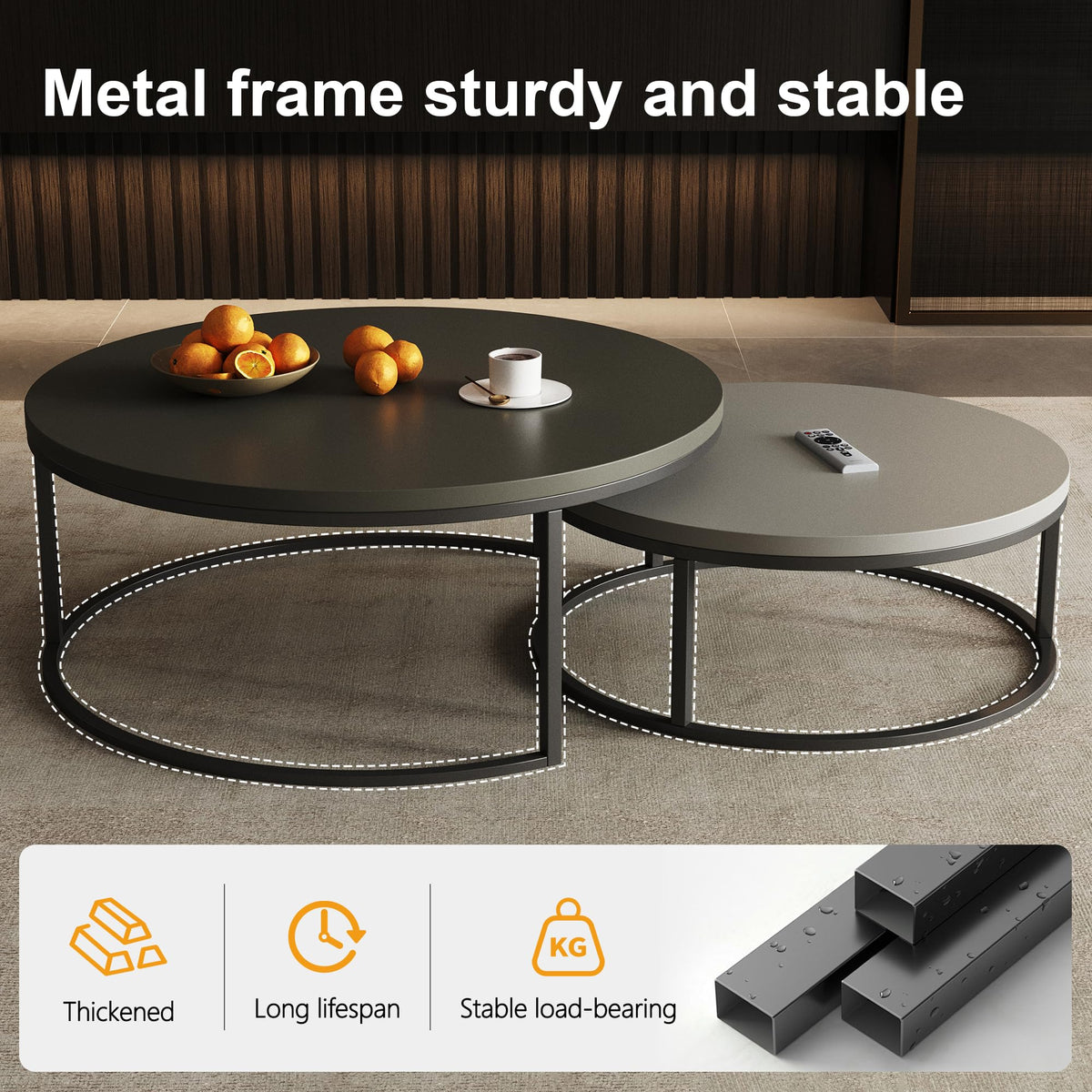 Round Nesting Coffee Tables, Set of 2