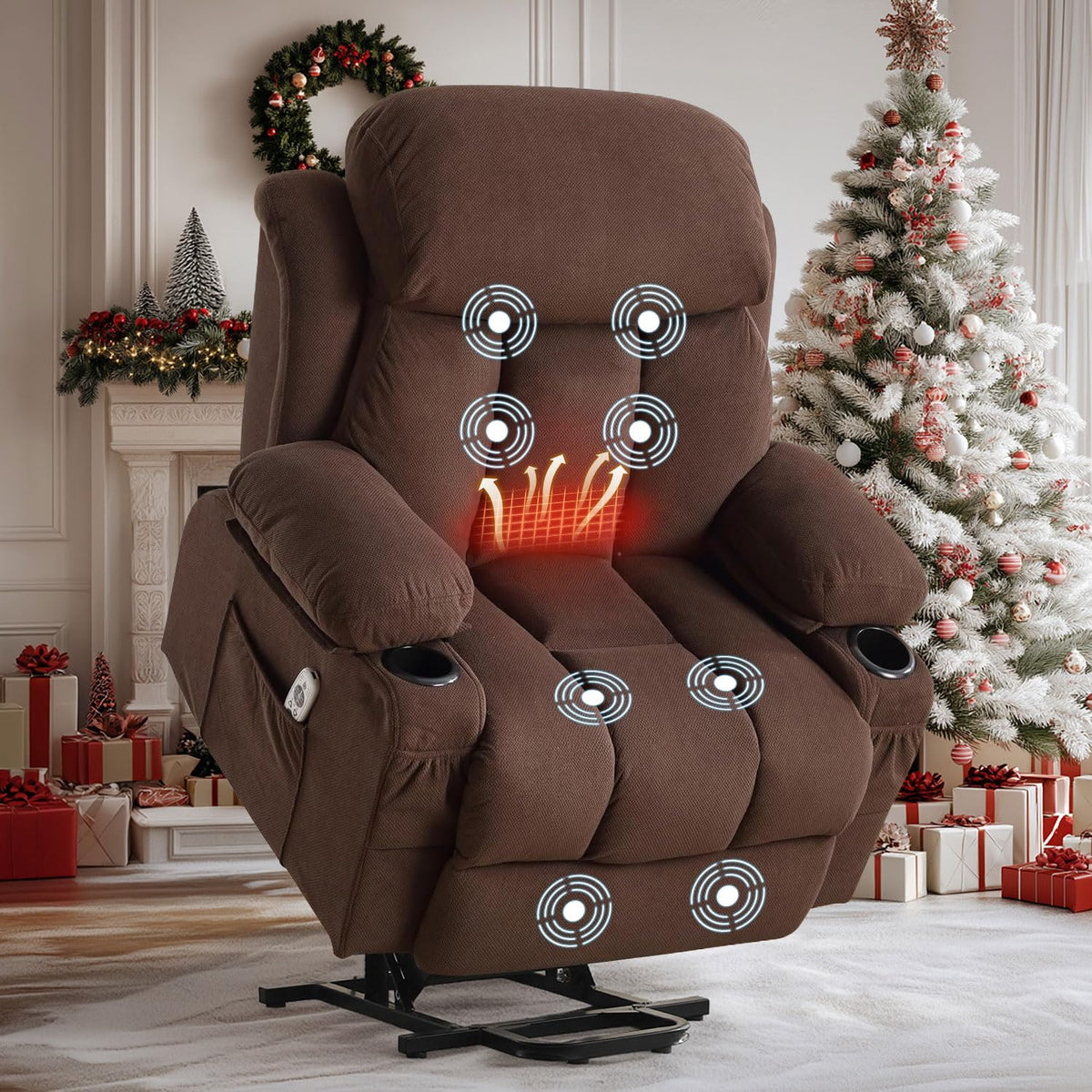 Power Lift Recliner Chair with Massage,Heat,Cup Holders for Elderly