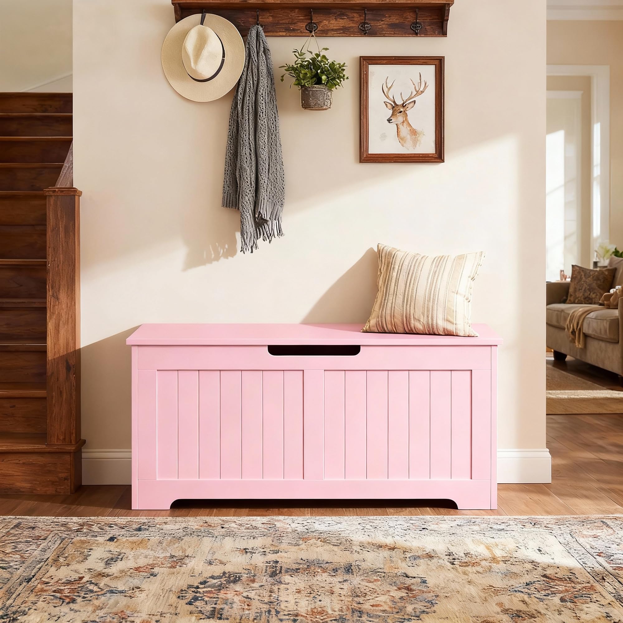 39" Wooden Storage Chest Bench with Safety Hinges