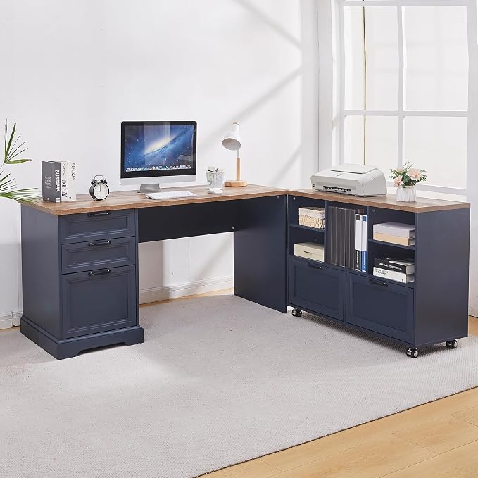 L-Shaped Desk with File Cabinet