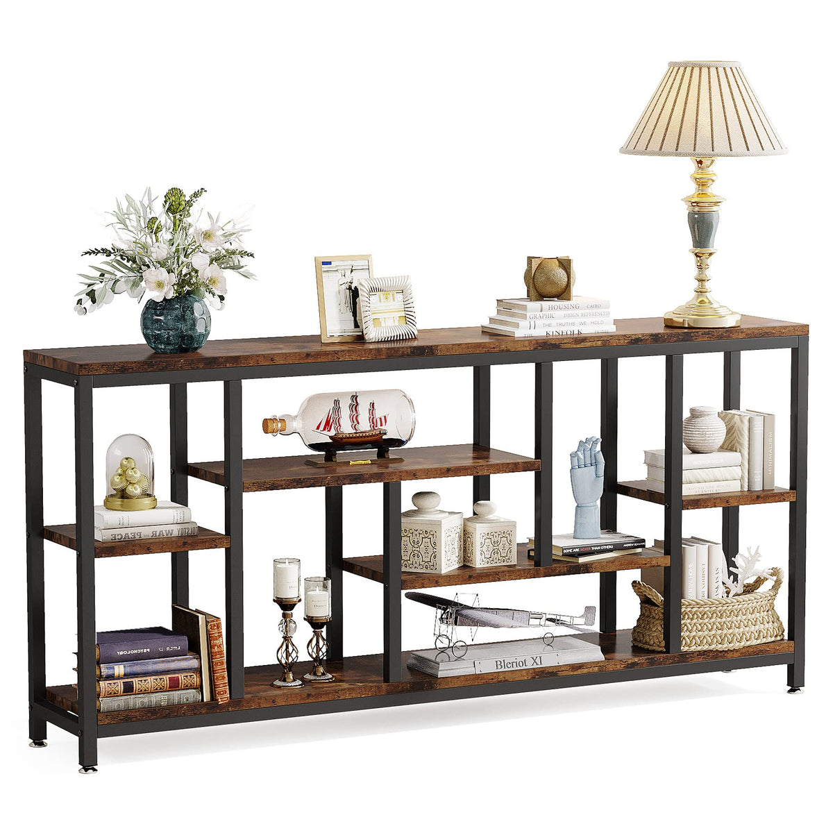 Tribesigns Console Sofa Table, 70.9 inch Extra Long Table Behind Couch with Storage Shelves, 3-Tier Industrial Narrow Entryway Hallway Accent Table for Living Room, Rustic Brown