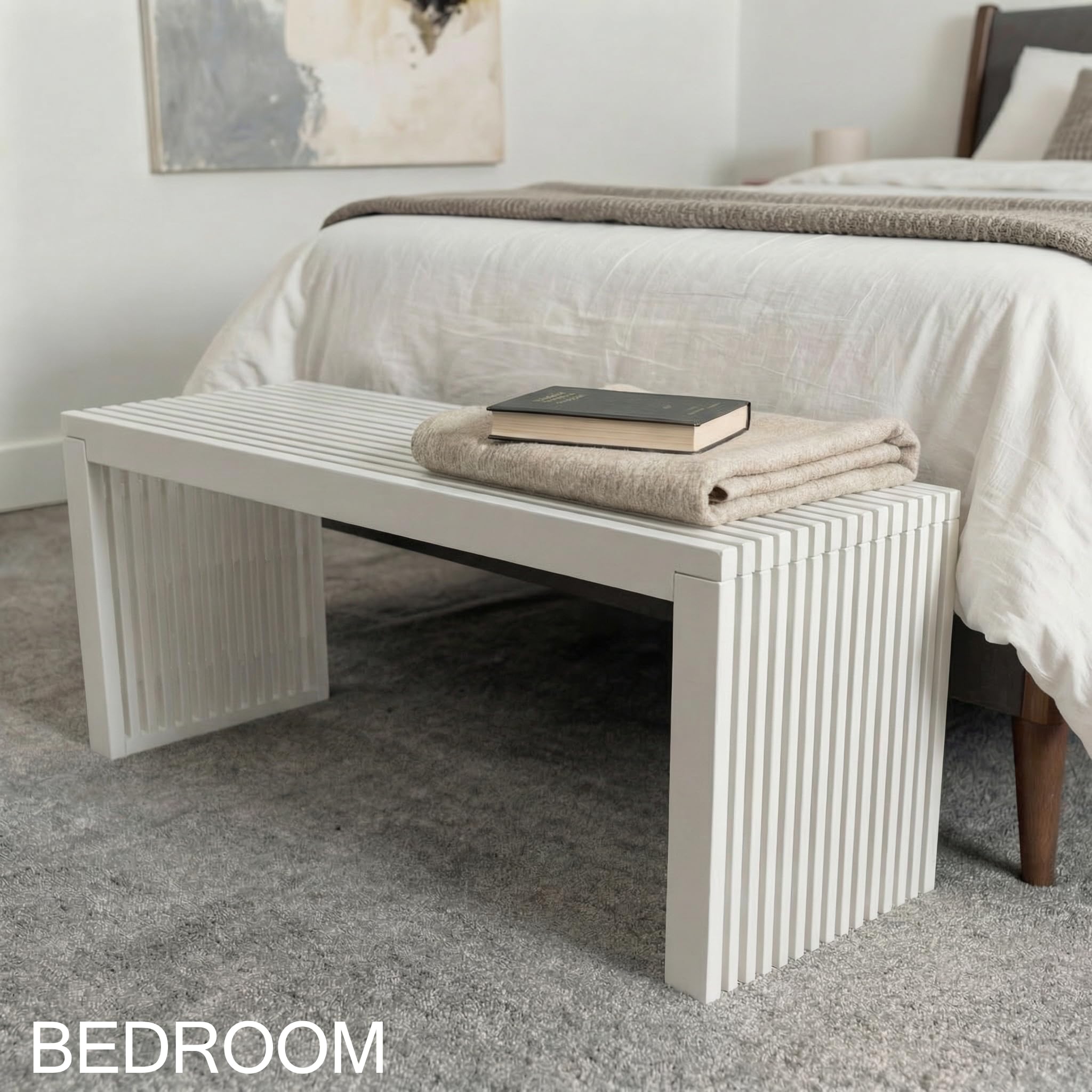 SWEVEN Bamboo Natural 36 inch Wooden Bench, Small Wood Benches for Entryway, Living & Dining Room, Kitchen, Bedroom, Bathroom, Hallway, Front Door Indoor & Outdoor Patio Use, Mid Century Modern Decor