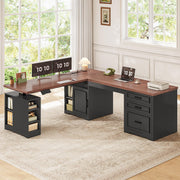 L-Shaped Electric Standing Desk with Drawers & Shelves