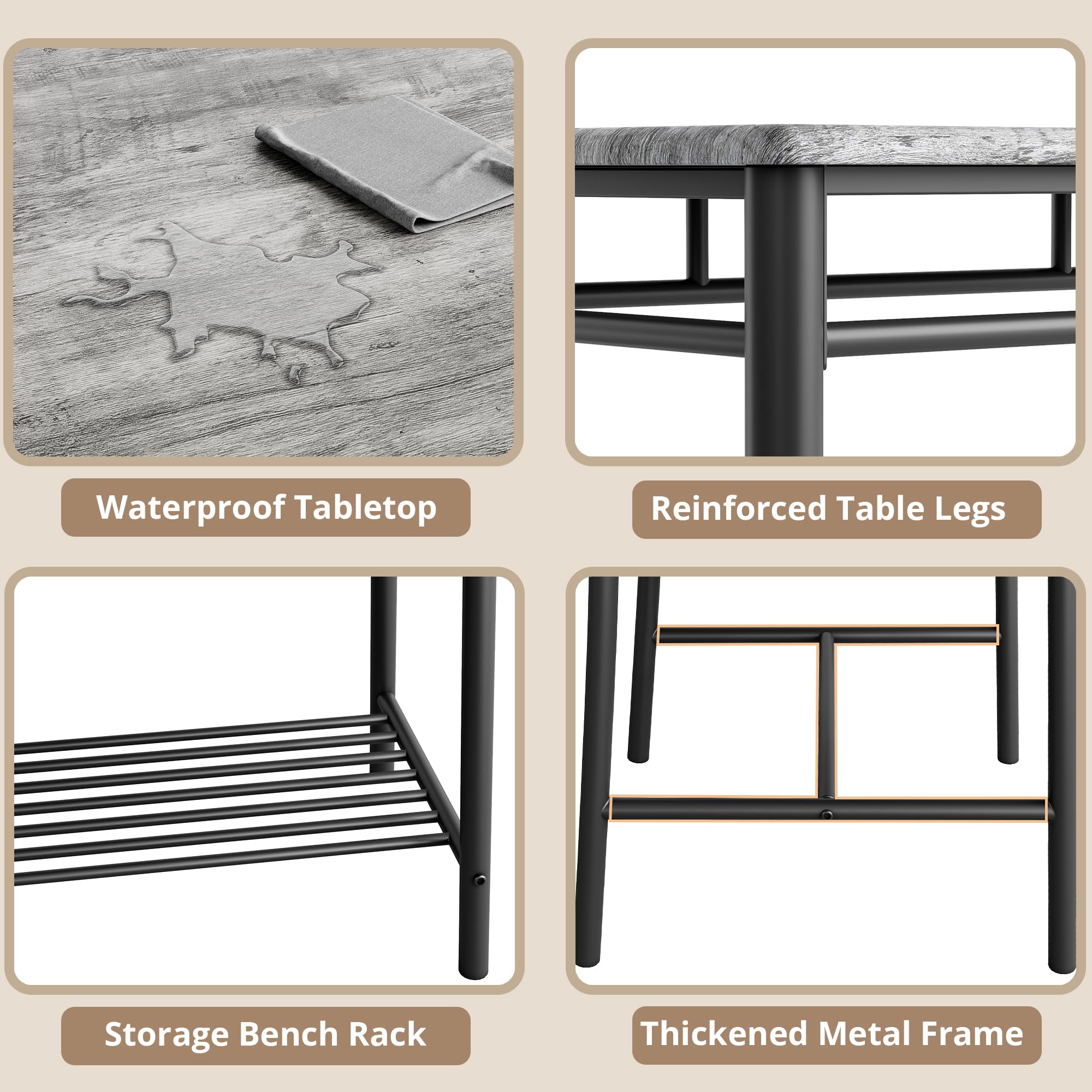 Industrial Modern Dining Table Set for 4