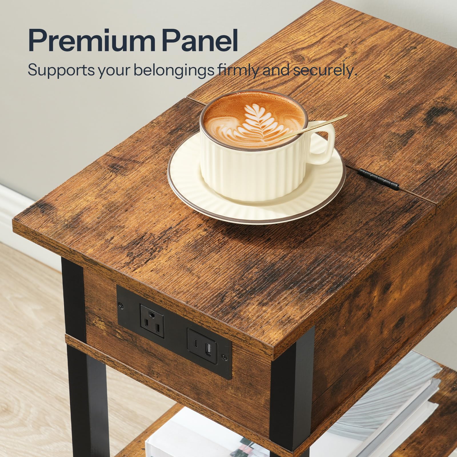 End Table with Charging Station & Storage Shelves