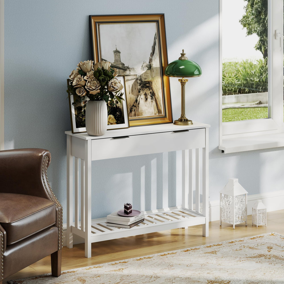 White Console Table with Drawer