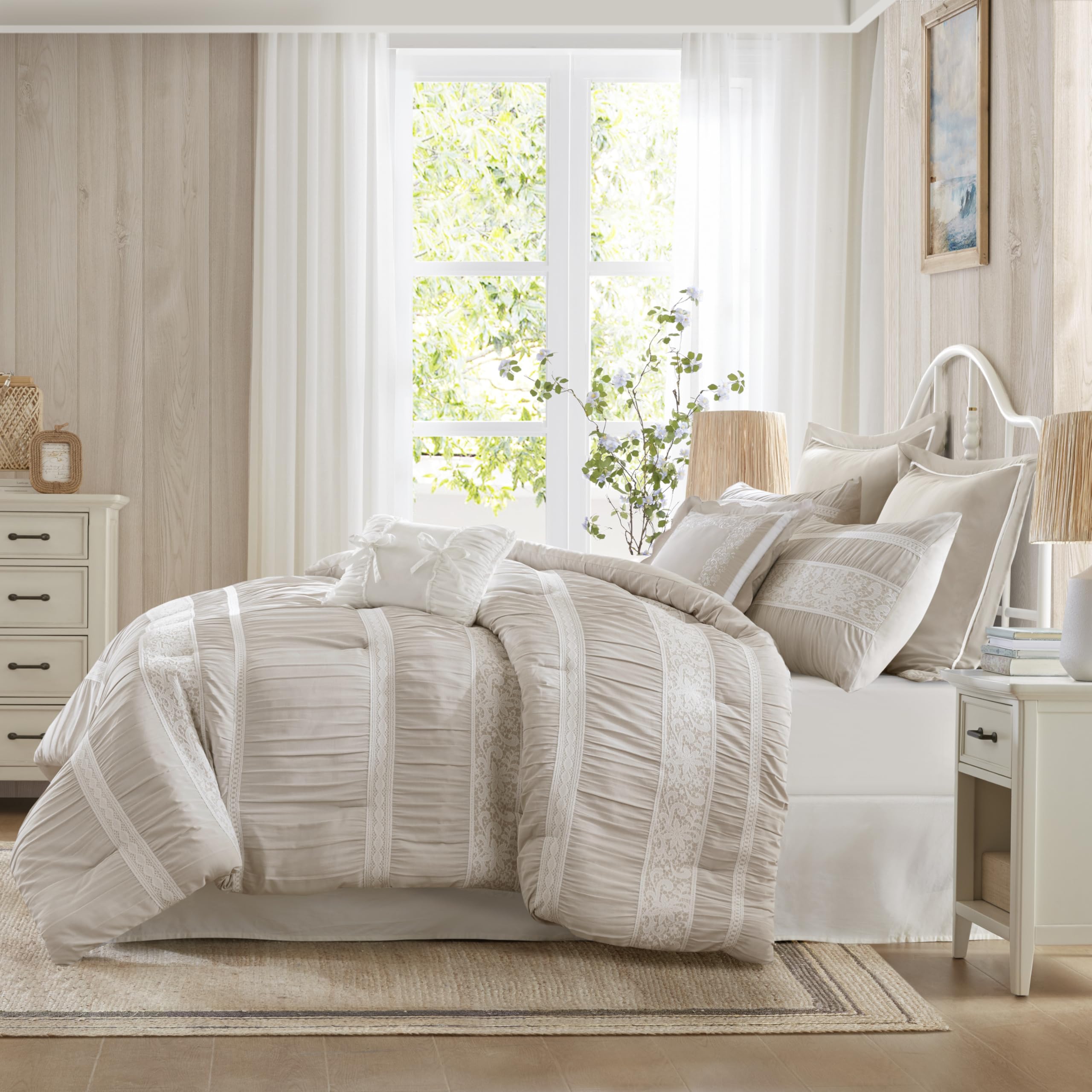 Shabby Chic 5-Piece Comforter Set with Ruching & Lace Trim