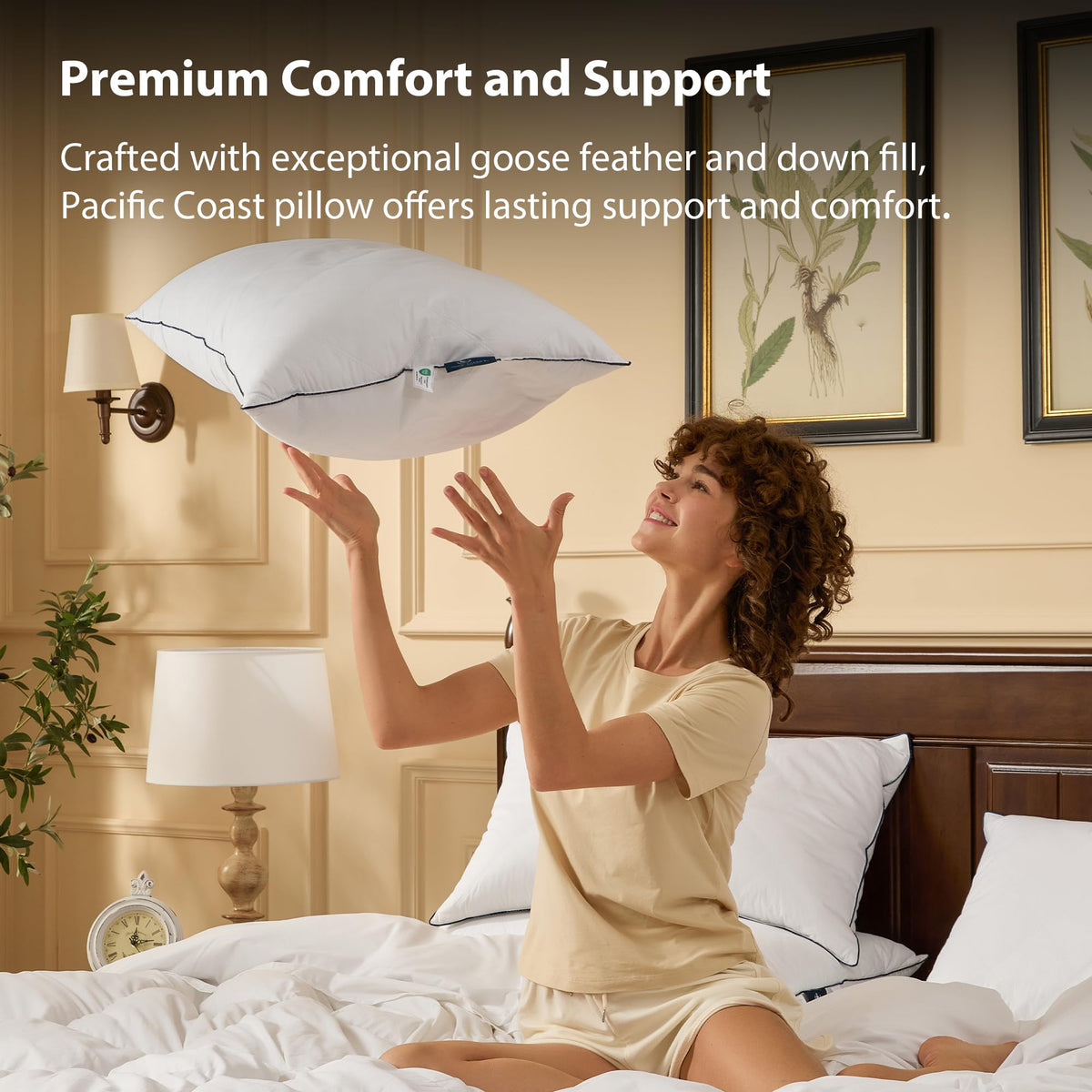 Pacific Coast Premium Goose Feather & Down Bed Pillows Standard Size 1-Pack, Hotel Quality Collection, Medium-Firm Pillow for Side & Back Sleepers