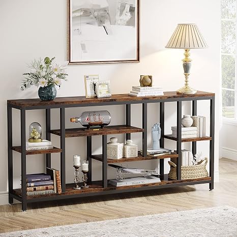 70.9" Industrial Console Sofa Table with Storage Shelves