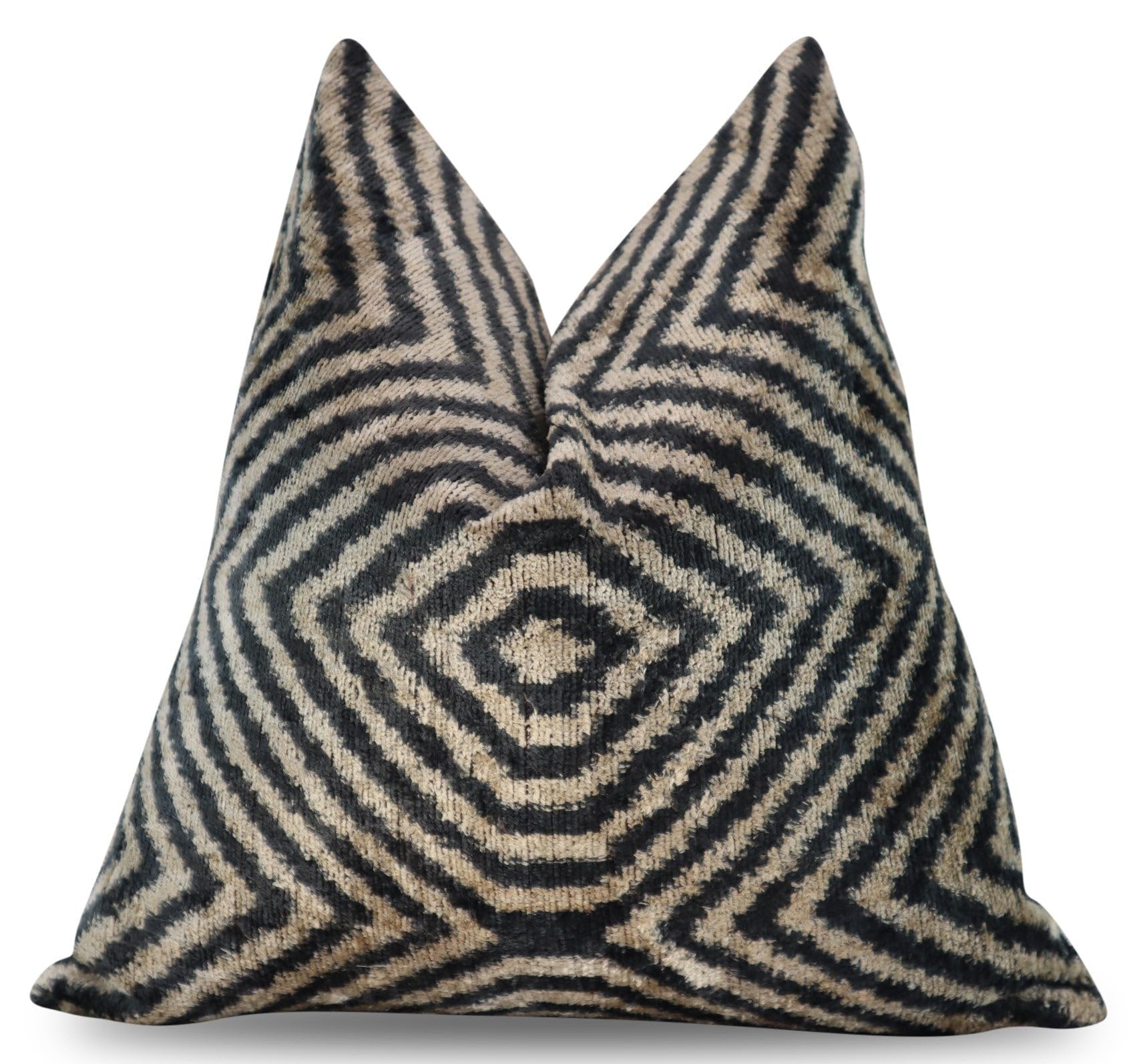 CANVELLO Handmade Black Ivory Chevron Velvet Throw Pillow – 16x16 Inch, Luxury Down Feather Filled Cushion for Modern & Bohemian Décor – Soft & Elegant Decorative Accent Pillow