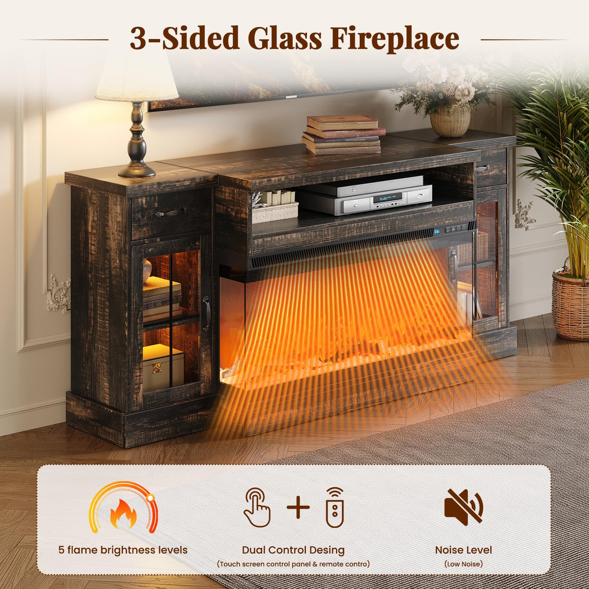 Rustic Oak Fireplace TV Stand