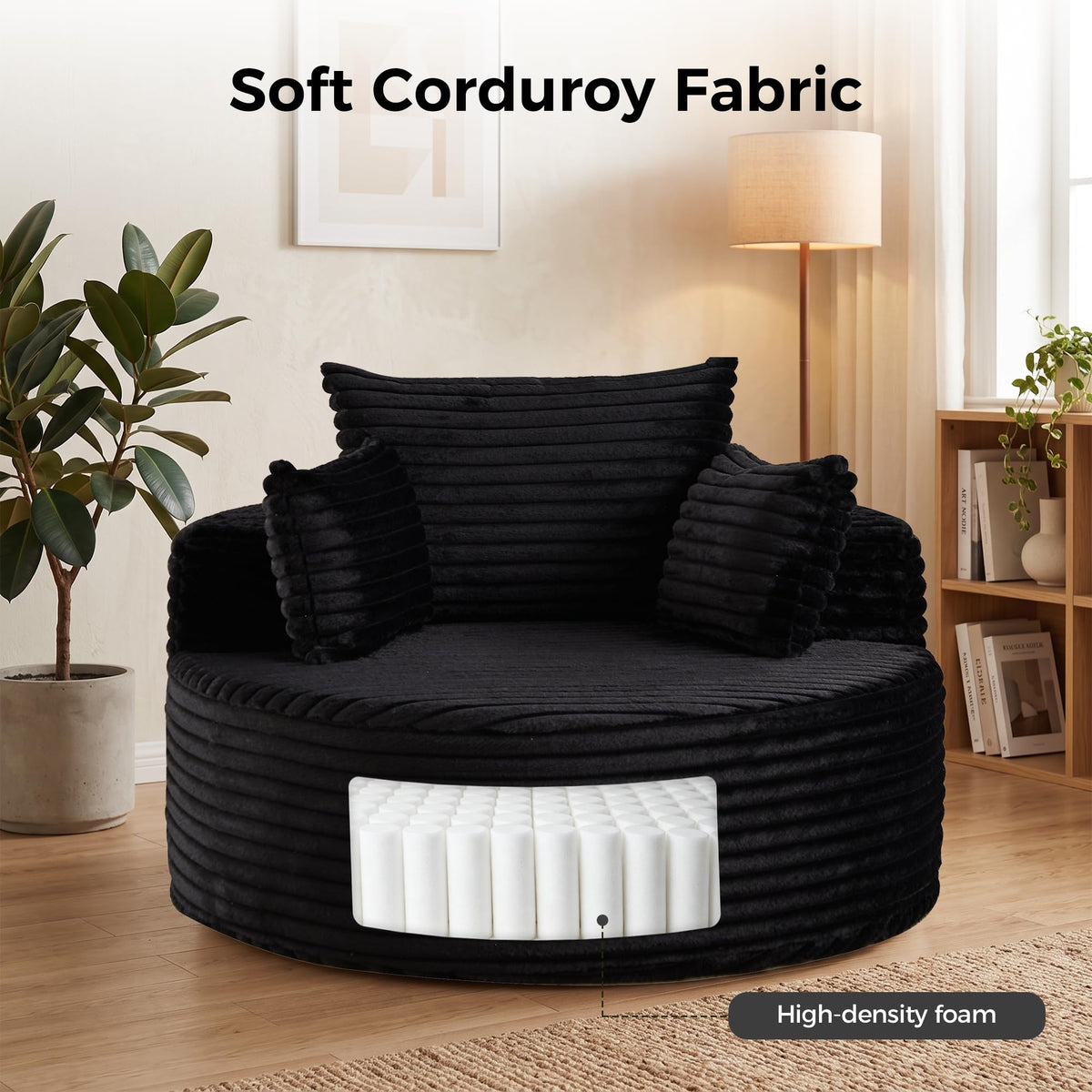 NicBex 50” Oversized Large Lounge Chair Indoor with 3 Pillows, Black