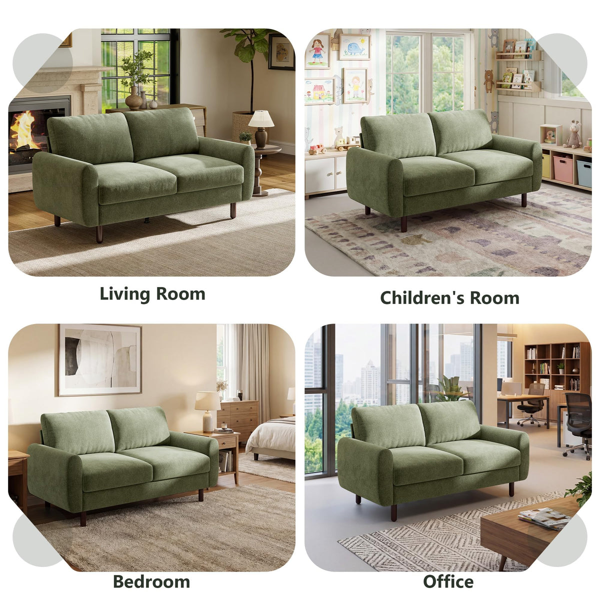 68" Green Chenille Loveseat Sofa