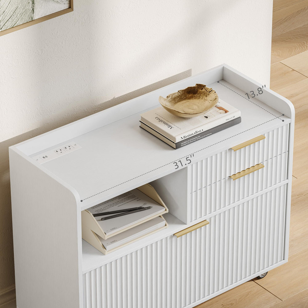 3-Drawer File Cabinet with Charging Station