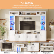 AMERLIFE 98" W Wall Unit TV Stand with Storage for TVs up to 80", Modern TV Console with LED Lights, Entertainment Center with Bookshelves for Living Room, White