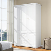 White 3-Door Wardrobe with Drawers