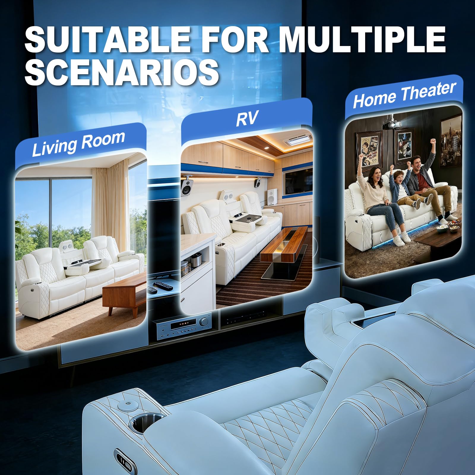 SweetGO Home Theater Seating with USB/Wireless Charging, Power Reclining Sofa wall Hugger with 20 Colors Ambient Light, Movie Theater Couch for Living Room & RV