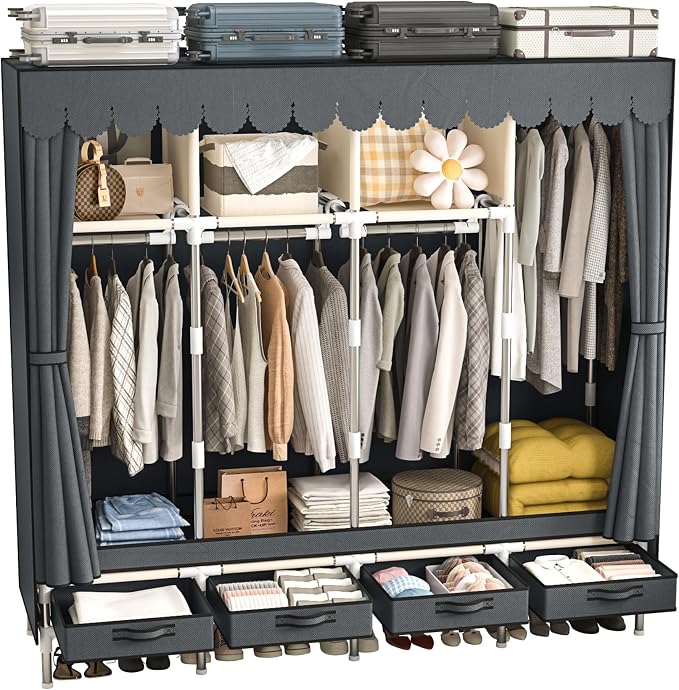 Portable Wardrobe with Drawers