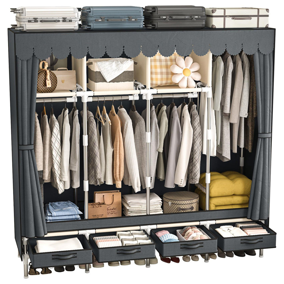 Portable Wardrobe with Drawers