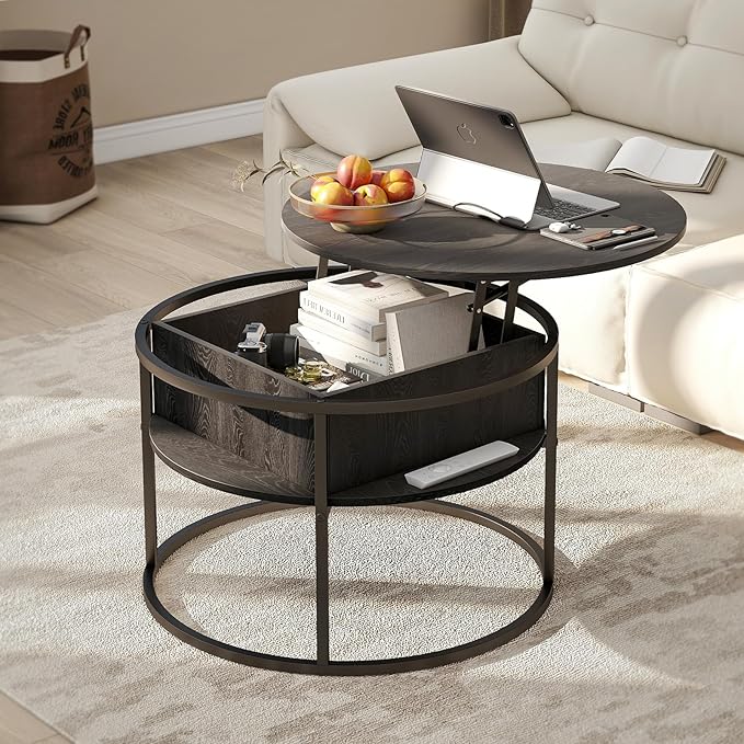 Round Lift-Top Coffee Table with Hidden Storage