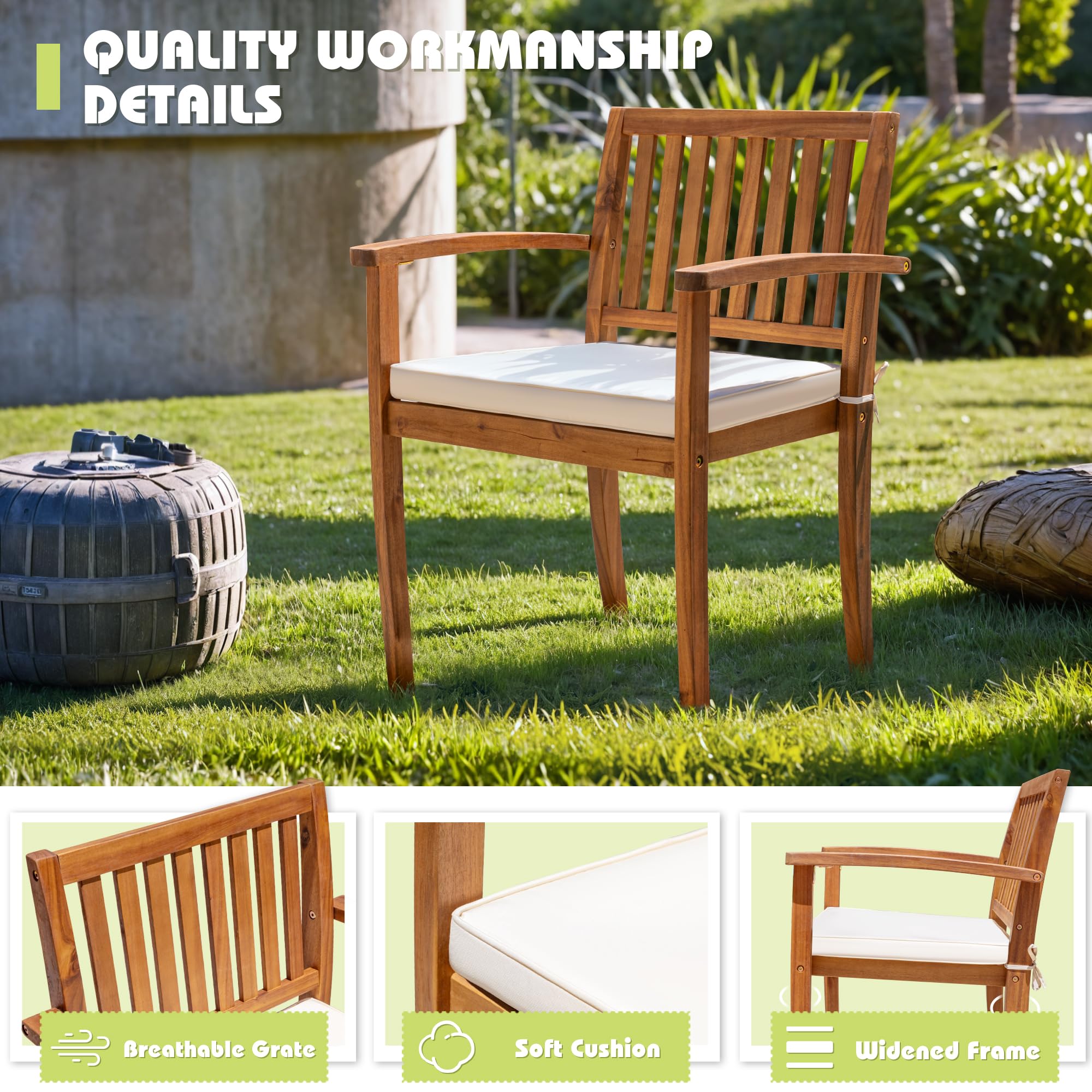 5-Piece Acacia Wood Outdoor Dining Set with Cushions