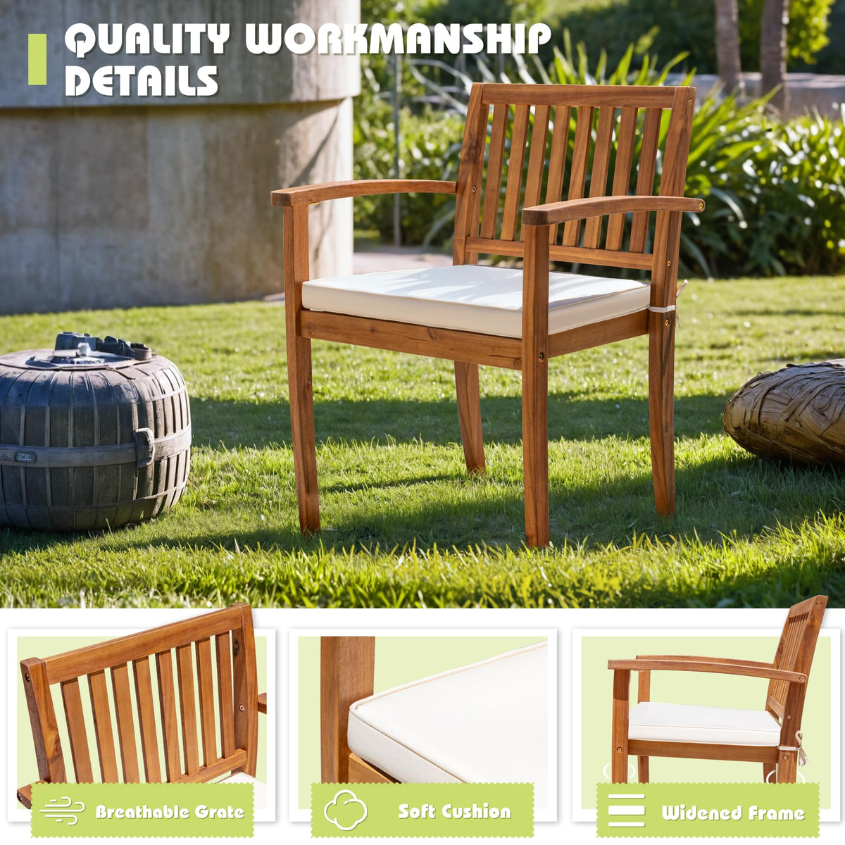 Flamaker 5 Pieces Outdoor Dining Set Acacia Wood Outdoor Table and Chairs
