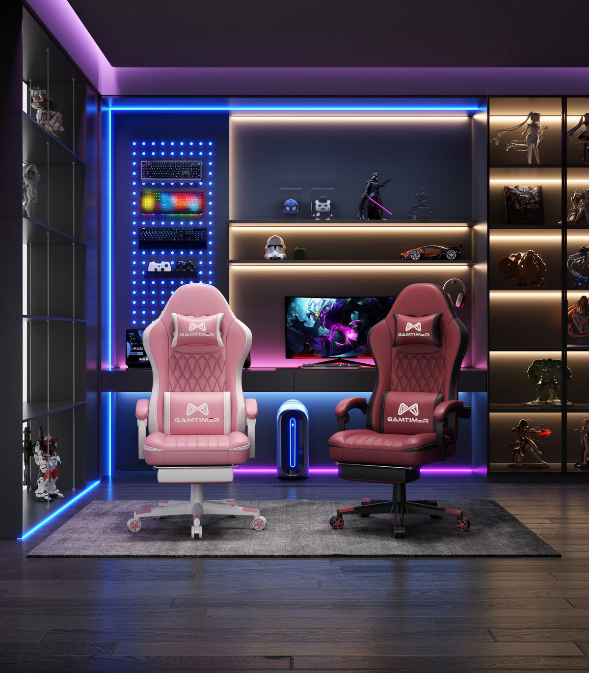 Gaming Chair, Computer Office Chair with Pocket Spring Cushion, 400 LBS Weight Capacity, Breathable PU, Headrest & Lumbar Support, for Silla Gamer Adults(Pink)