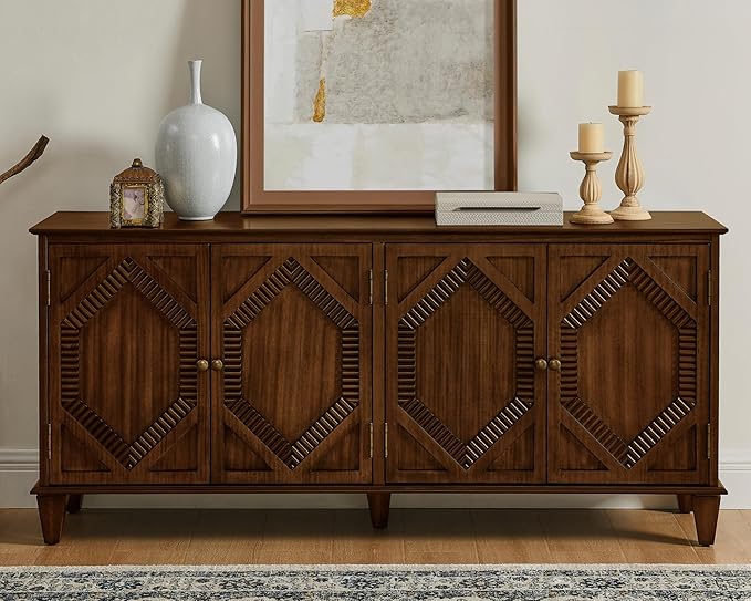 Farmhouse Sideboard Buffet Cabinet with Carved Pattern