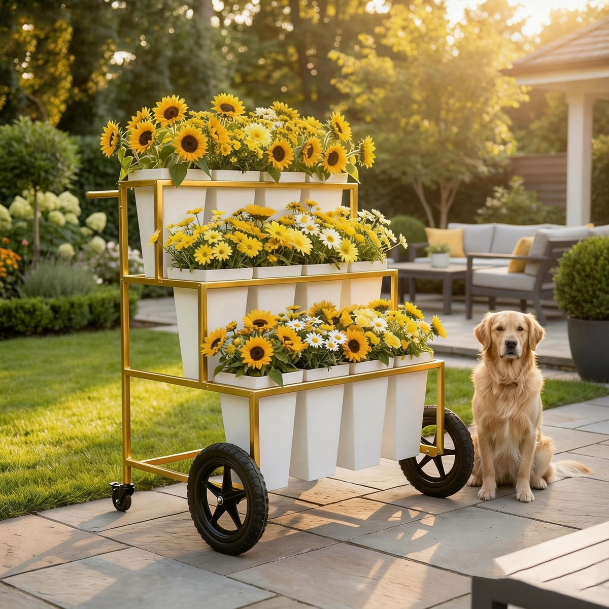 VITNSVILE Gold Mobile Metal Plant Stand, 360 Rolling Flower Rack