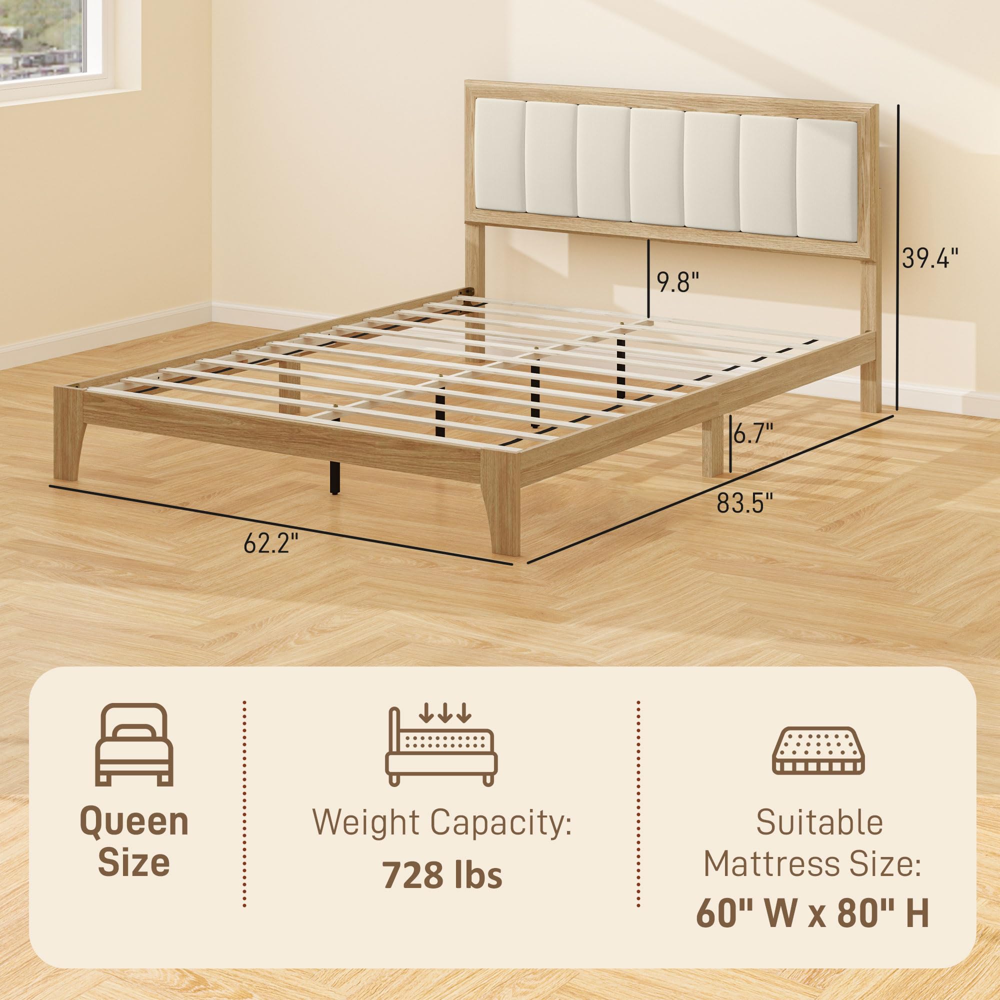 Queen Size Upholstered Platform Bed Frame