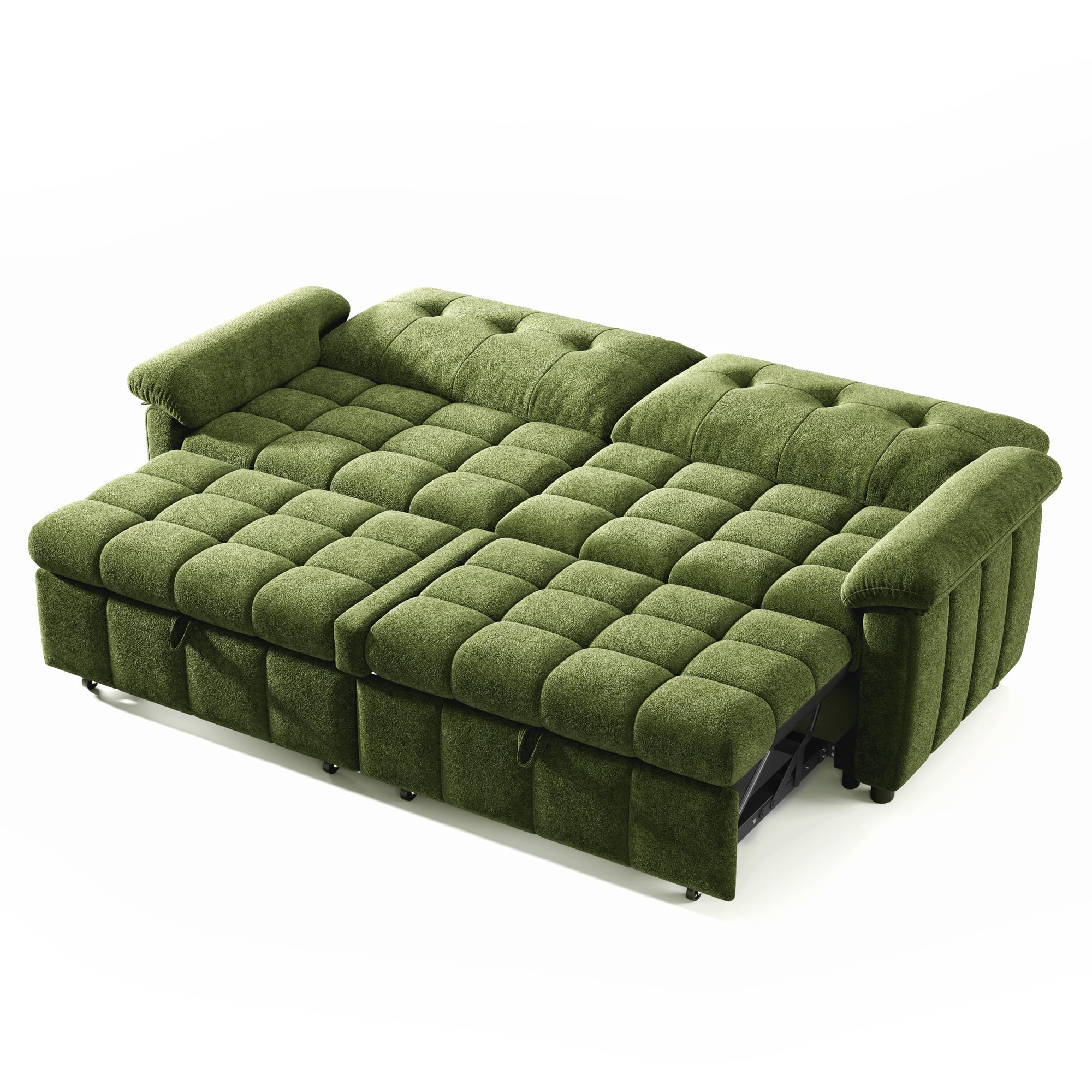 Jocisland 93” 4-in-1 Convertible Sofa Bed, Full Size Cloud Sleeper Sofa, Tufted Chenille, 5-Position Adjustable Backrest, 10-Minute Tool-Free Assembly, Couches for Living Room Guest Room, Green