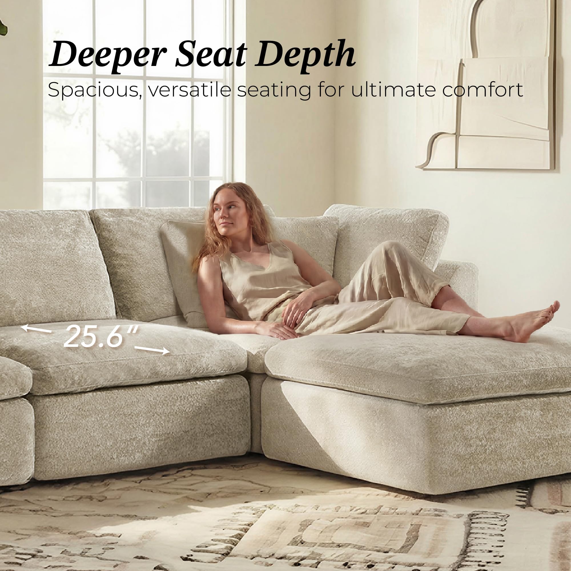 L-Shaped Modular Sectional Sofa with Ottoman