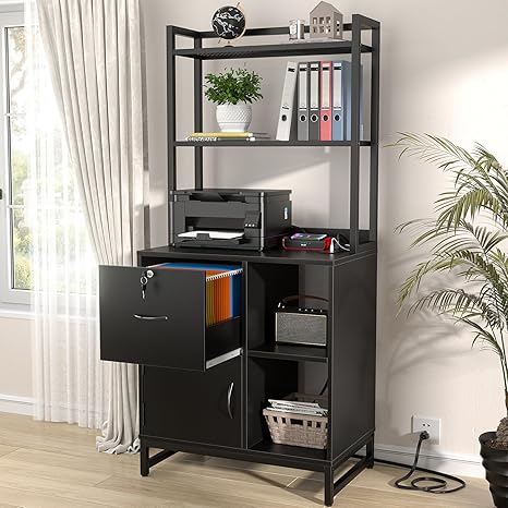Filing Cabinet with Bookshelf & Charging Station
