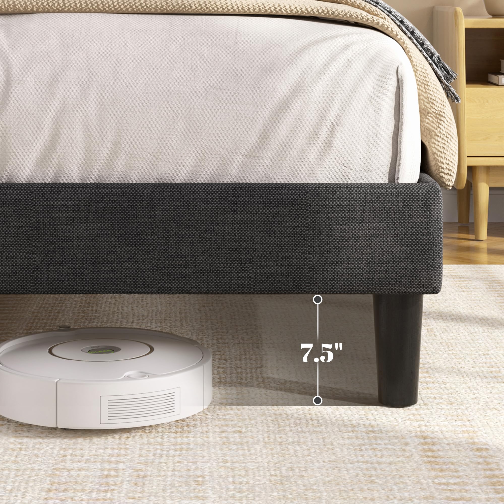 Upholstered Platform Bed Frame with Adjustable Headboard