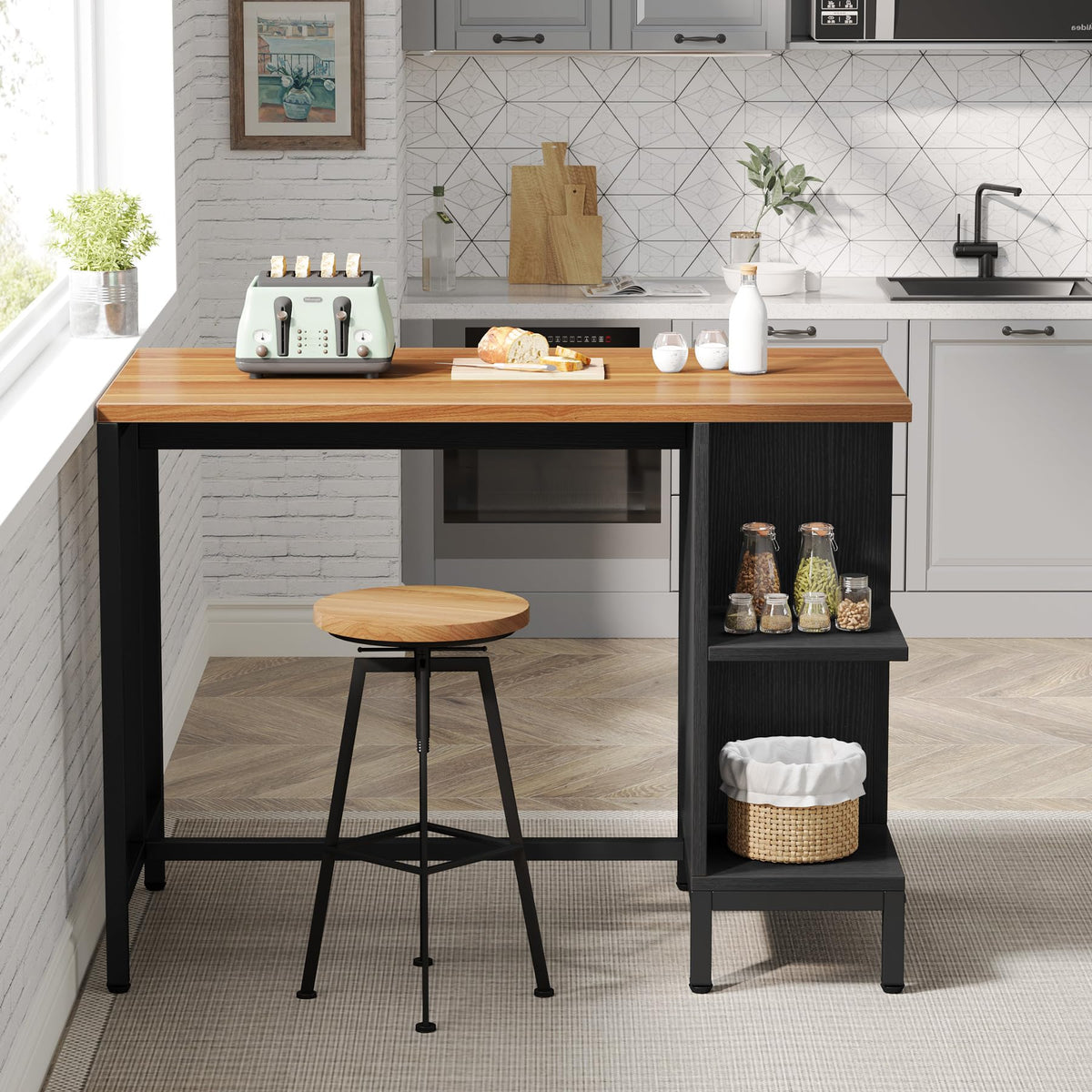 Kitchen Island with Storage Shelves
