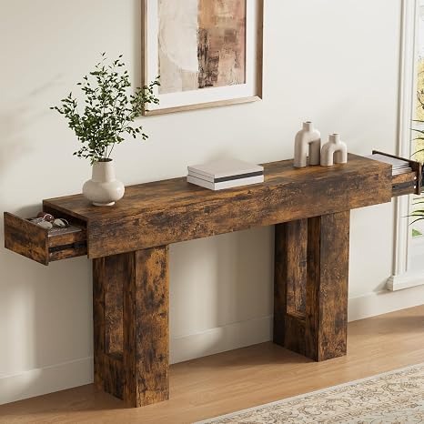 63-Inch Farmhouse Console Table with Drawers