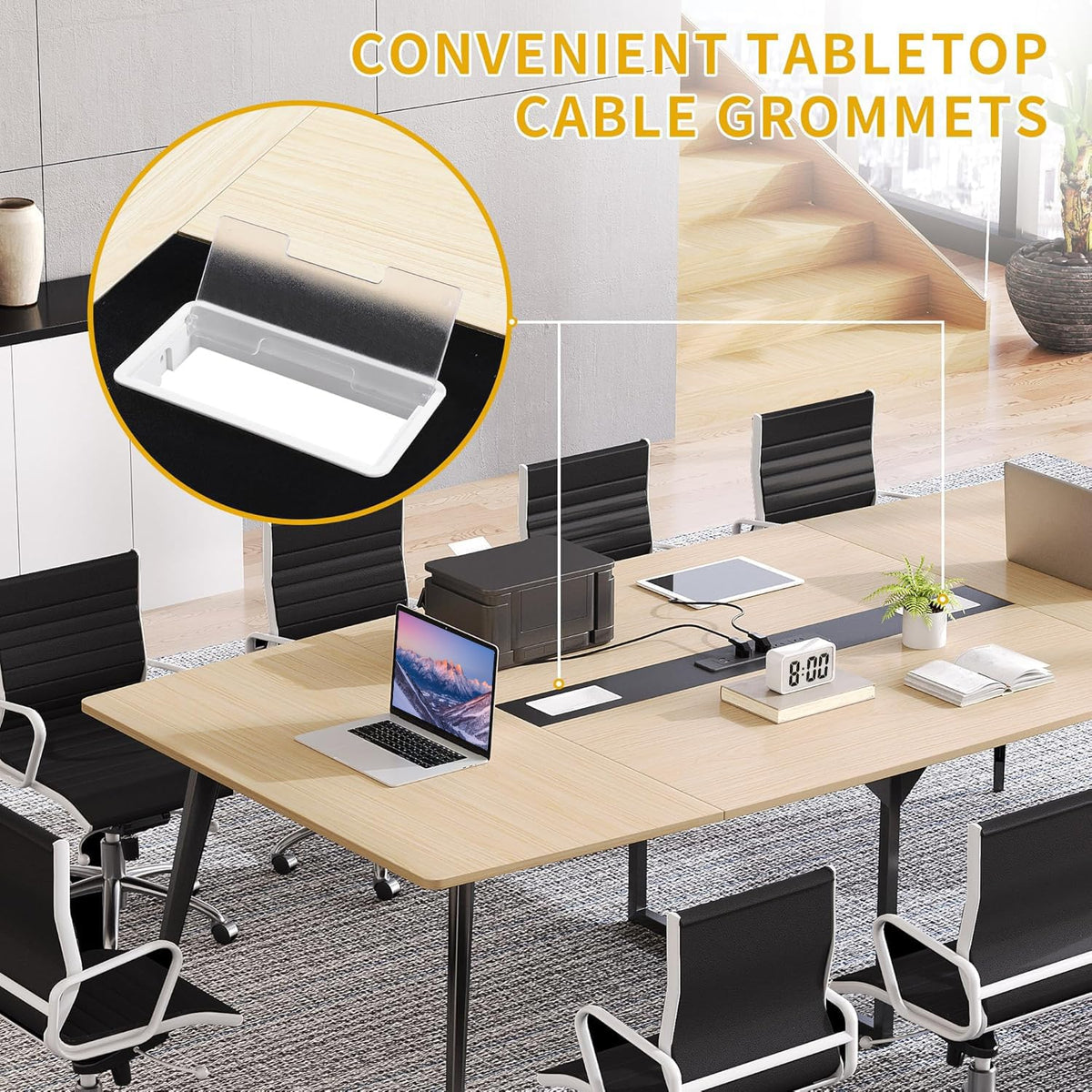 DWVO 8FT Meeting Table, 90-Inch Boat Shape, Outlets