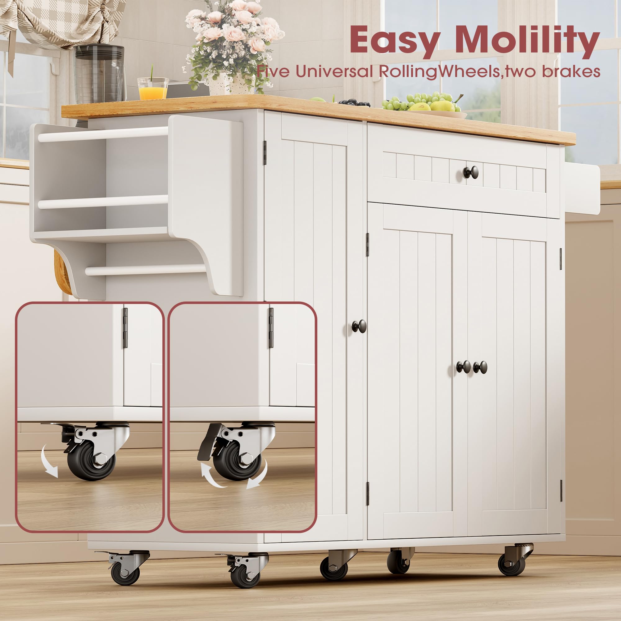 Rolling Kitchen Island with Drop Leaf & Storage