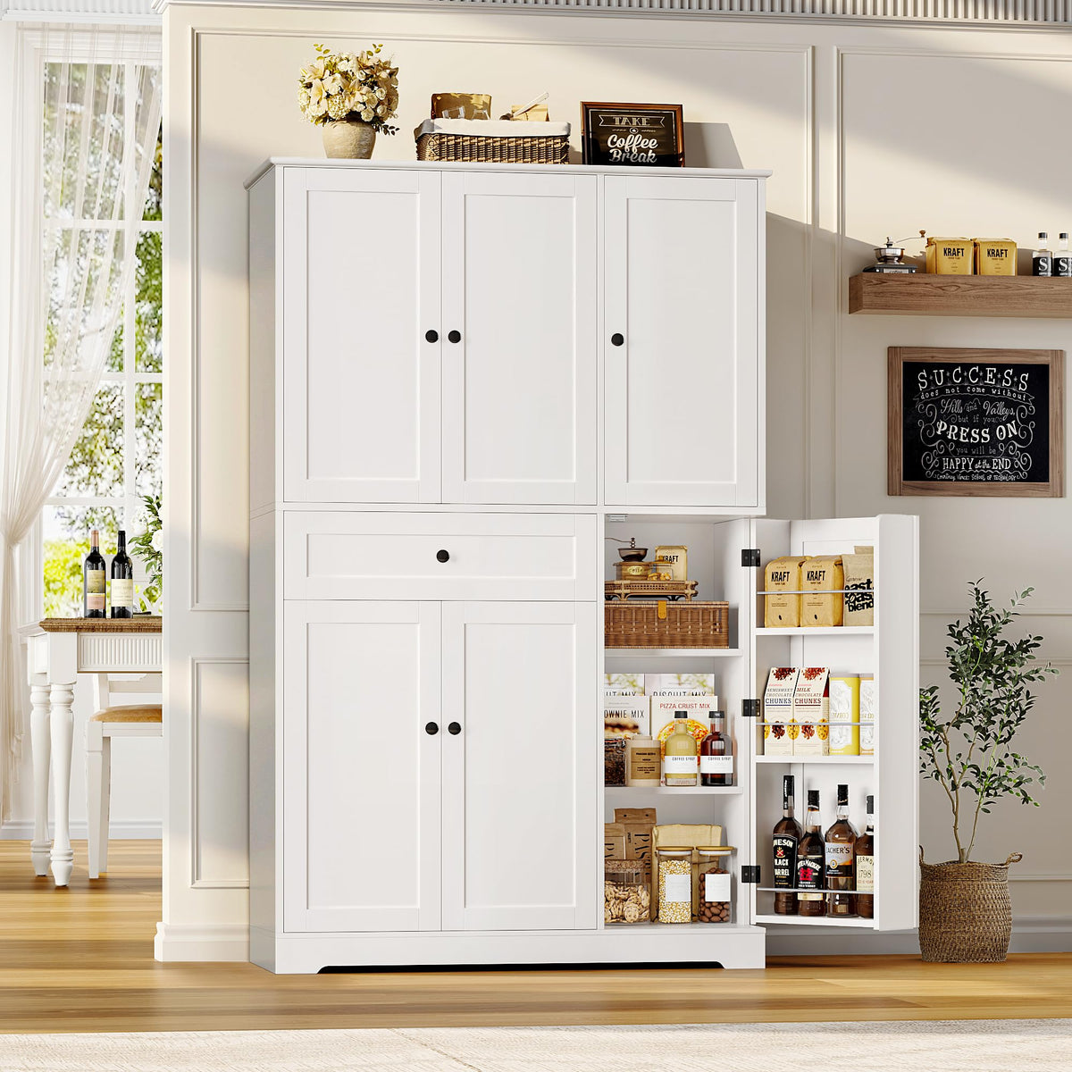 HOSTACK 68" Tall Kitchen Pantry Storage Cabinet with Doors & Shelves, White