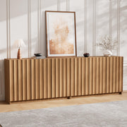 Hizetol Fluted Sideboard Buffet Cabinet with Storage, 94.5" Wide Mid Century Modern Accent Cabinet with Adjustable Shelves, Wood Modular Credenza Storage Cabinet for Living Room, Entryway