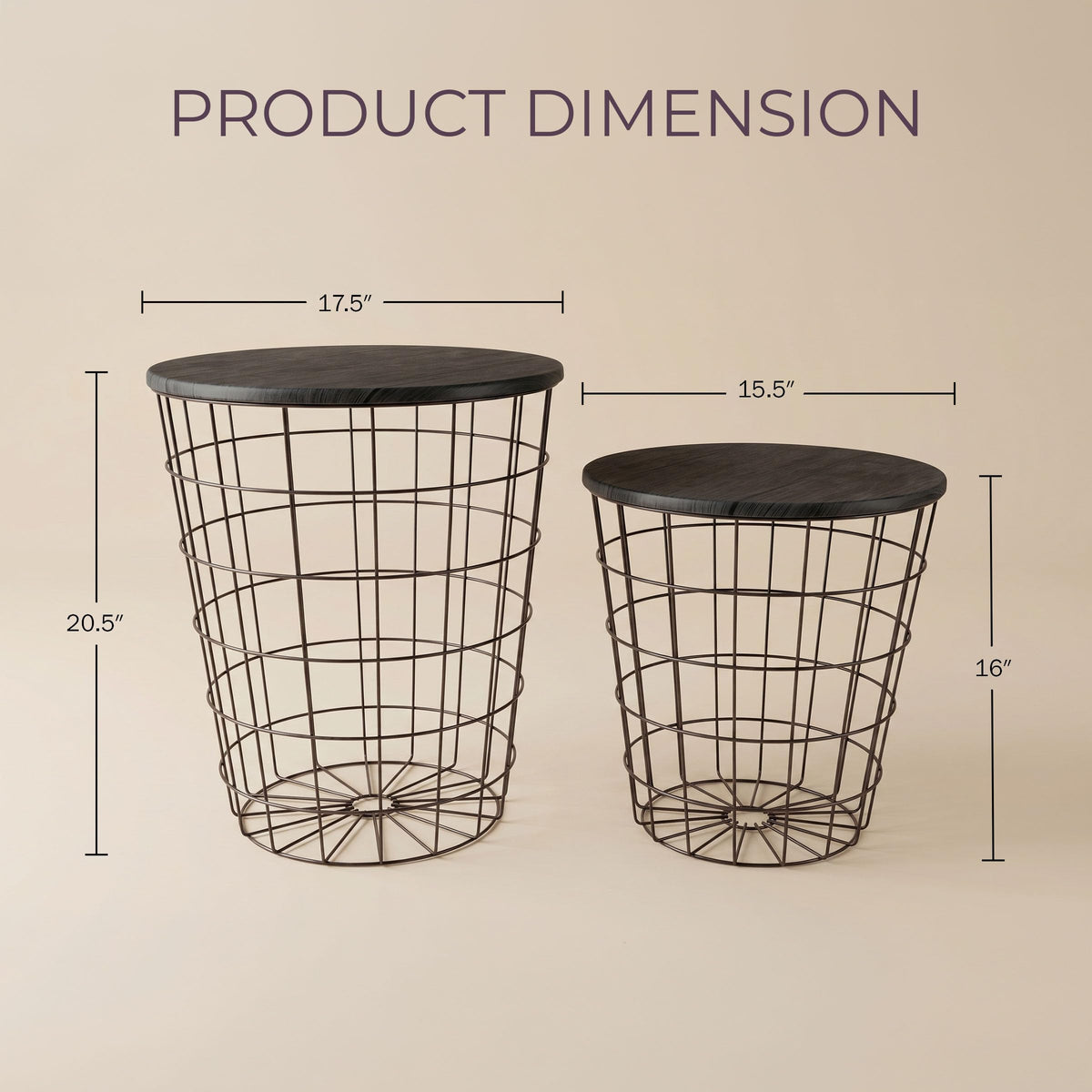 Lavish Home Round End Tables - Nesting Tables Set of 2, Black