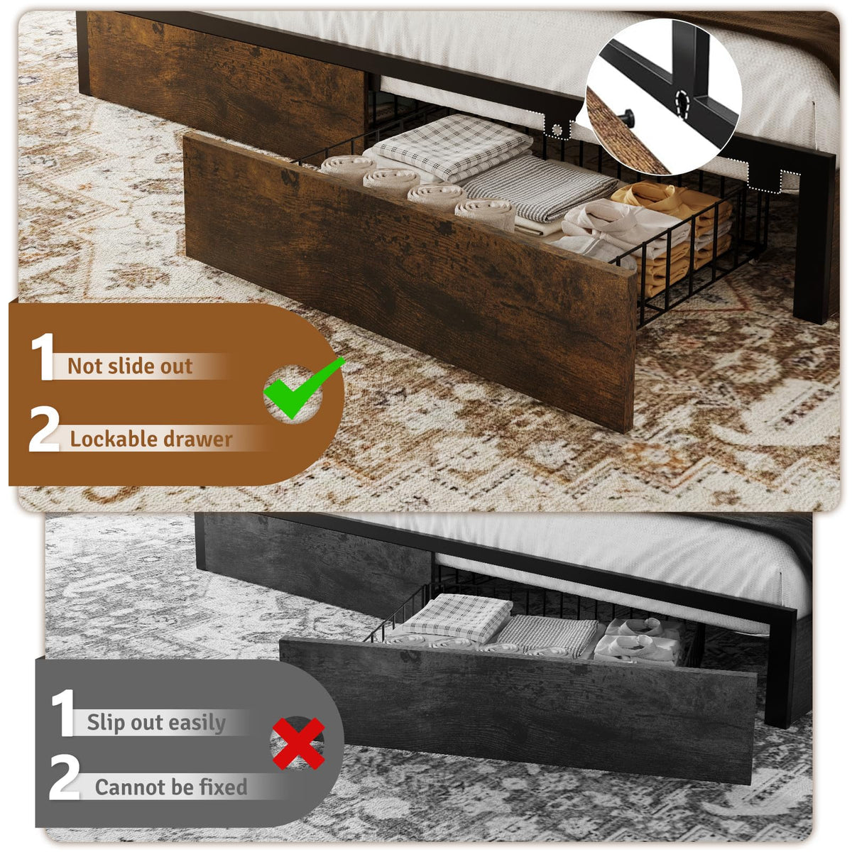 Belffin King Size Bed Frame with 6 Storage Drawers and Headboard, Brown